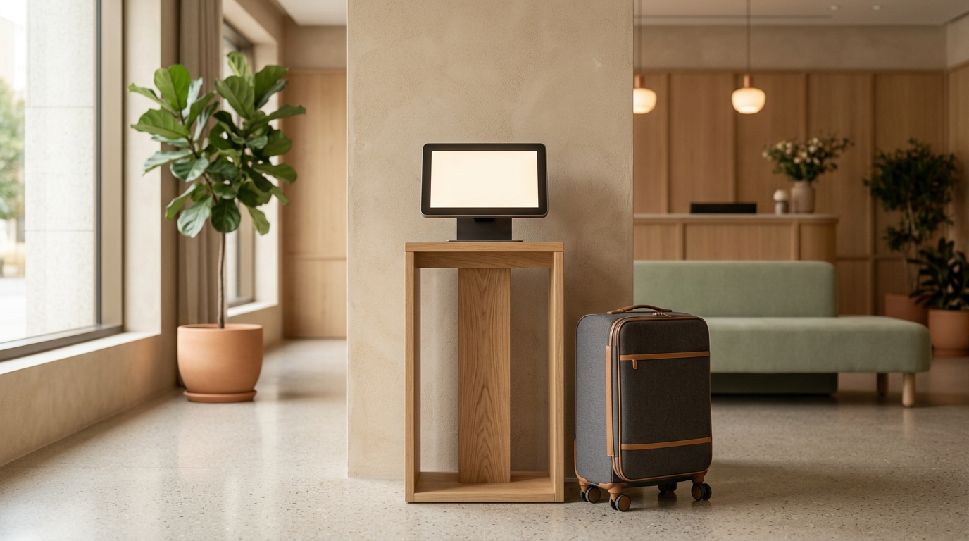 Self-service check-in machine at luggage storage, flexible check-in/check-out